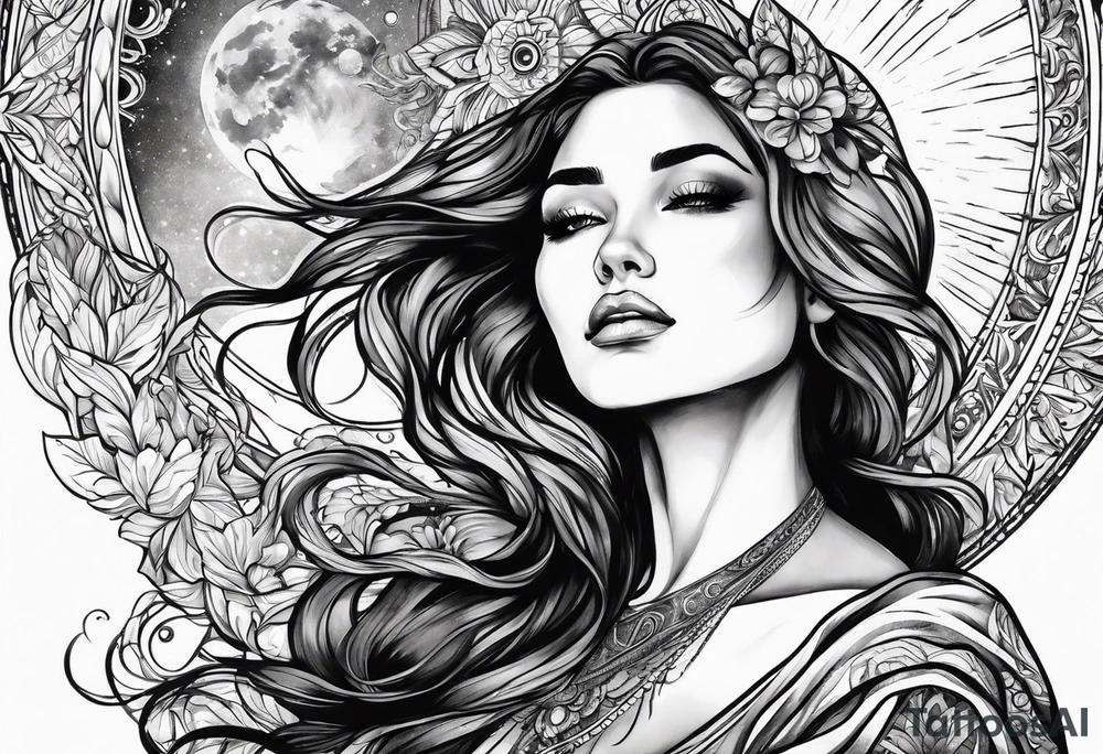 woman looking up at the sun tattoo idea