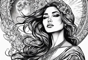 woman looking up at the sun tattoo idea