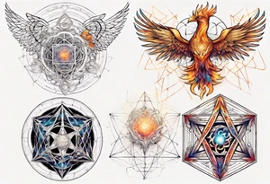 sacred geometry Metatron's cube with phoenix. Sleeve tattoo idea