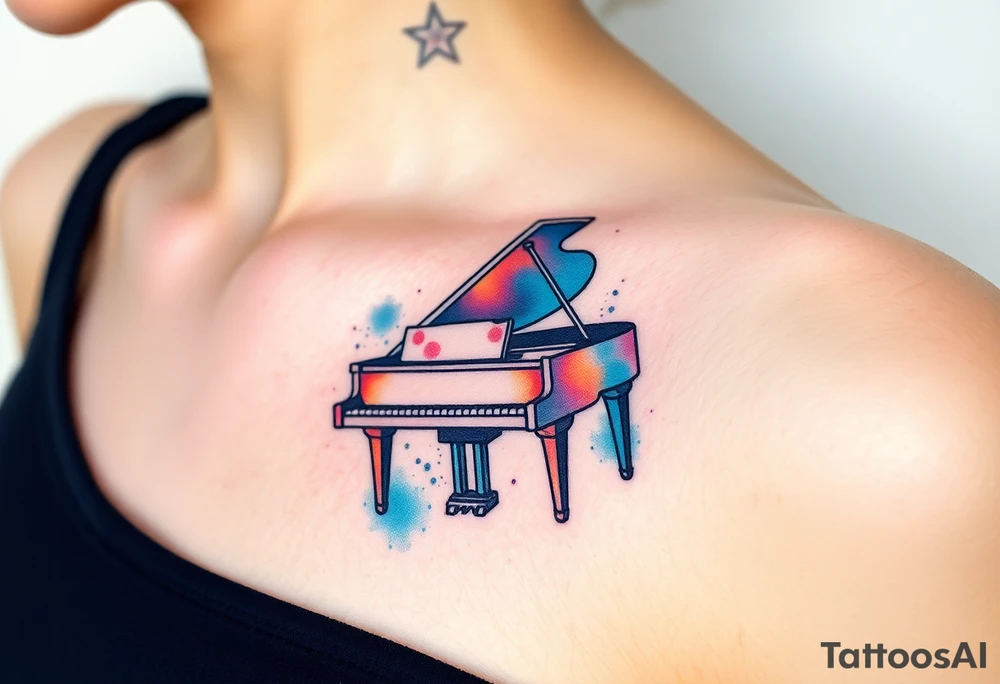 dreamy grand piano under the star tattoo idea