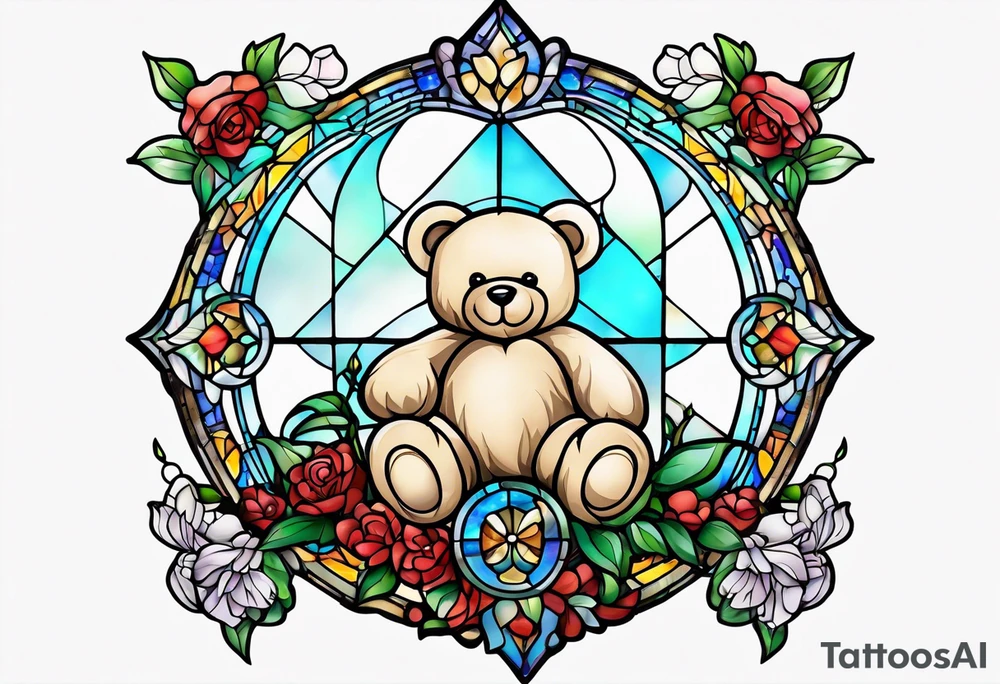 Teddy bear stained glass tattoo idea