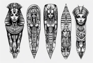 Egyptian theme full sleeve realistic tattoo idea