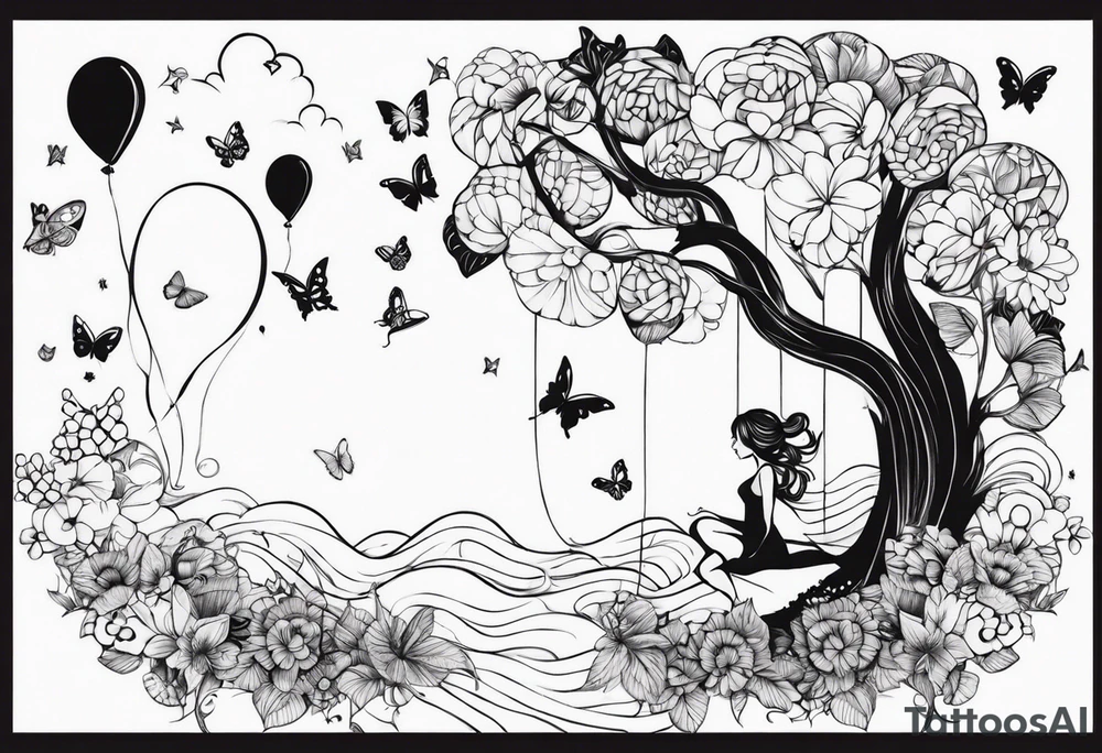 fairies and butterflies with balloons tattoo idea