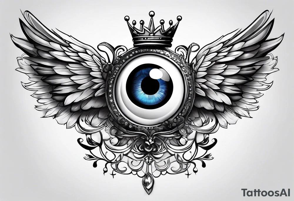 big eye with wings and crown tattoo idea