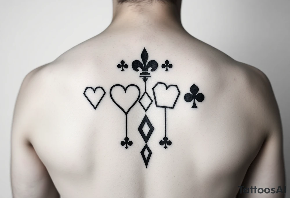 I want Hearts, Diamonds, Clubs, and Spades as a metric design

 as a tattoo on the back of my forearm tattoo idea