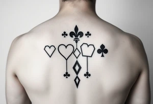 I want Hearts, Diamonds, Clubs, and Spades as a metric design

 as a tattoo on the back of my forearm tattoo idea