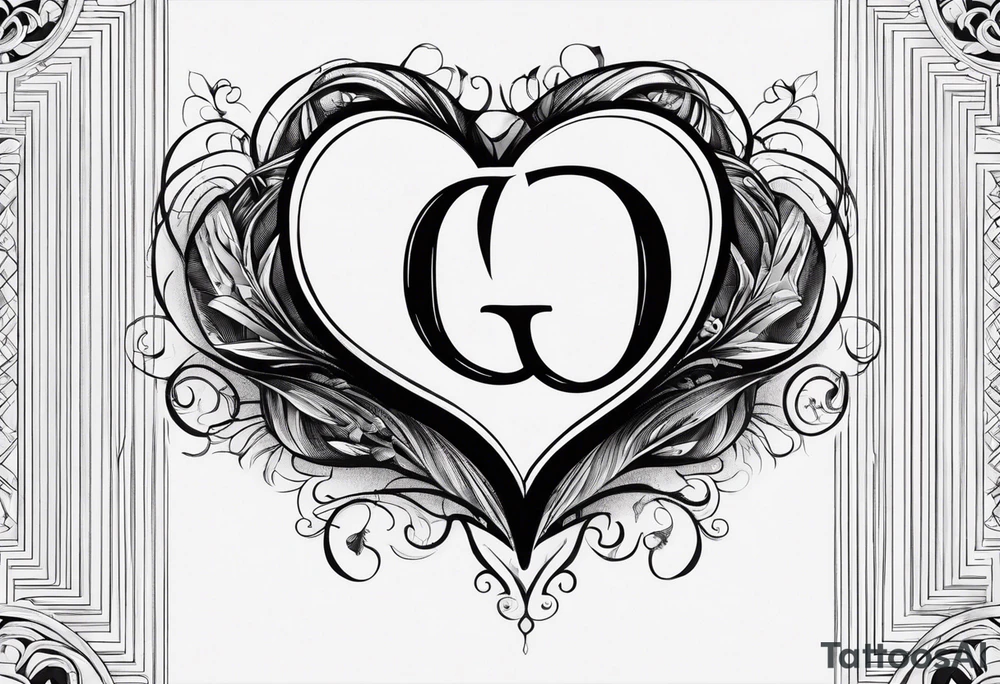 A black heart design, with the letter Q embedded in the center. tattoo idea