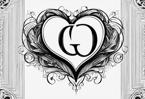 A black heart design, with the letter Q embedded in the center. tattoo idea