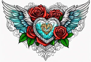 winged heart and roses tattoo idea