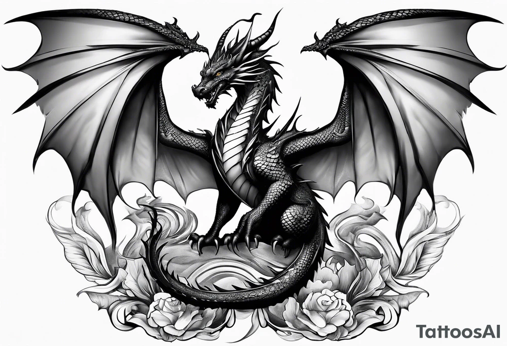 Family of five dragons, Mother with wings spread tattoo idea