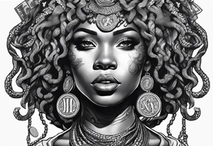 African medusa with money tattoo idea