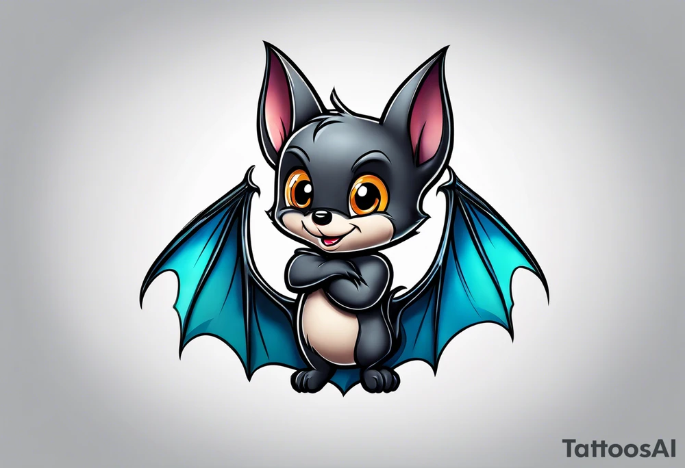 cartoon bat in style of disney, tattoo idea
