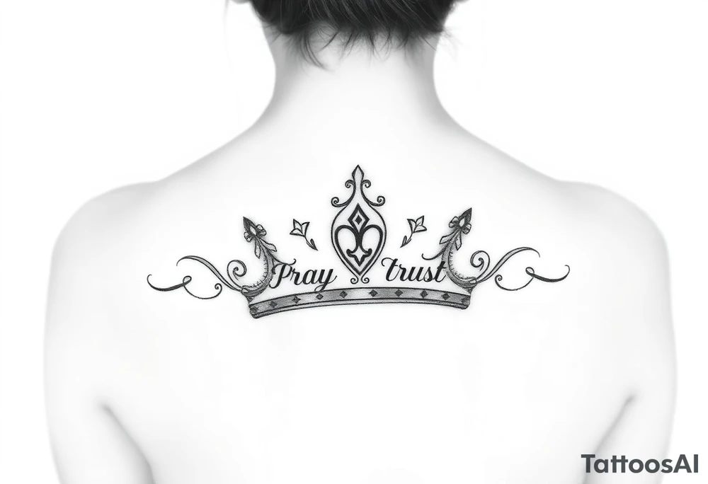 Pray, trust, believe, crown tattoo idea