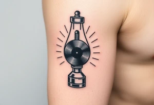 lava lamp with a disco ball and vinyl record inside of it tattoo idea