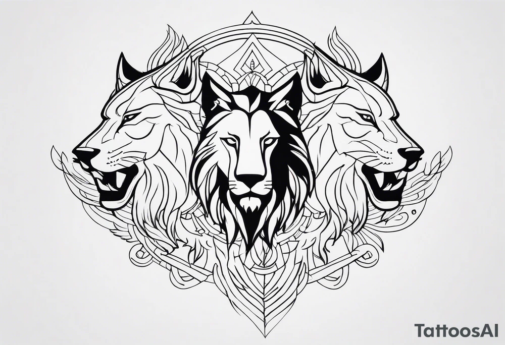Lion,  wolf,  and phoenix tattoo idea