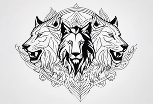 Lion,  wolf,  and phoenix tattoo idea