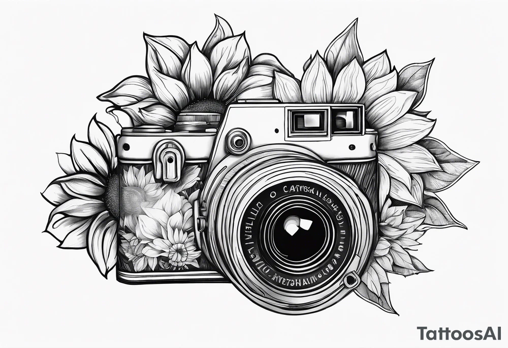 sunflower, camera, flower rose , book tattoo idea