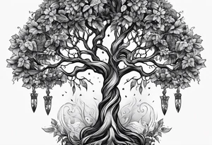 tree-like dagger tattoo idea