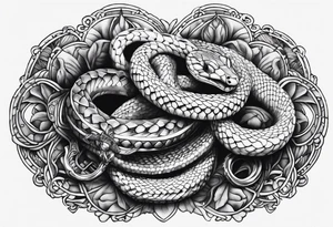 Snakes ans Jesus’s hands with a rosary tattoo idea