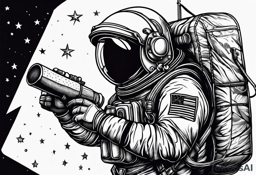 An astronaut holding a stick of dynamite tattoo idea