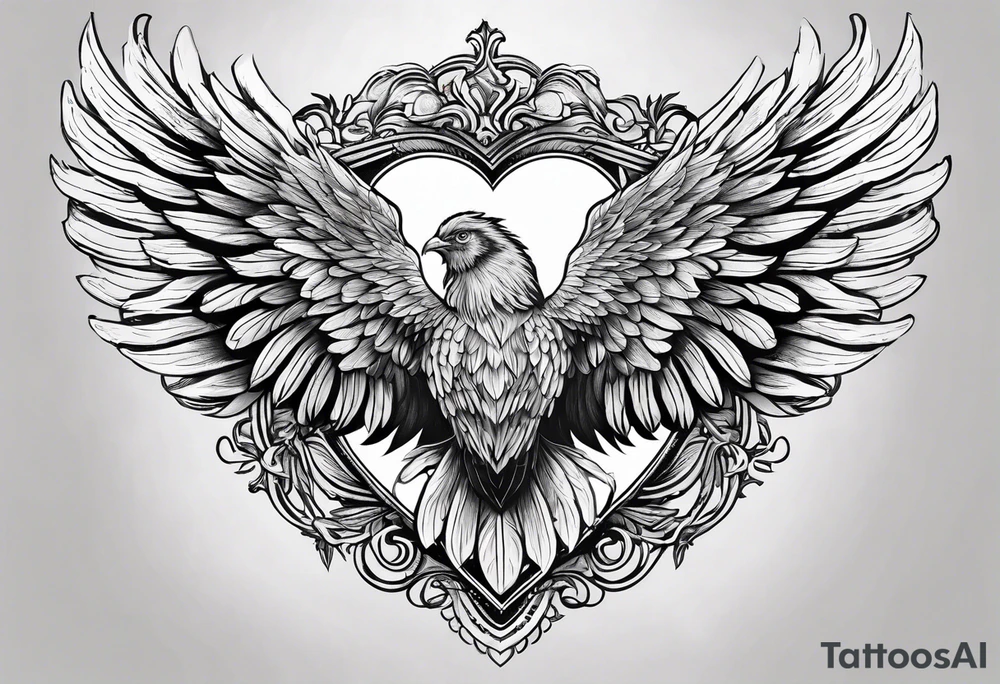 phoenix wings in a heart tattoo idea
