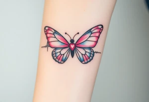A heartbeat line transforming into a butterfly, with delicate wings painted in pastel pinks and blues, symbolizing transformation and love. tattoo idea