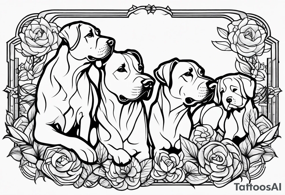 family outline with mom dad son and dog side view tattoo idea