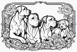 family outline with mom dad son and dog side view tattoo idea