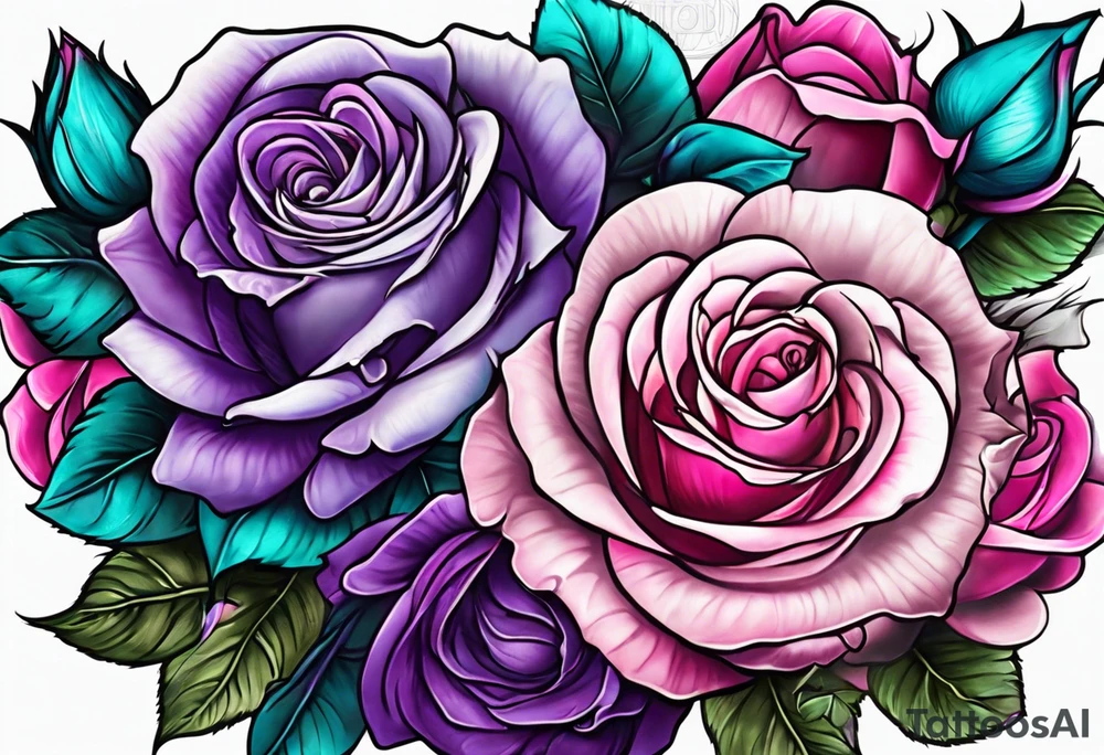 Dad, roses, teal, pink, purple tattoo idea