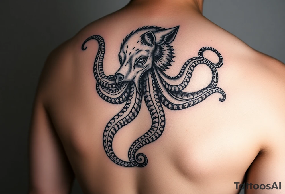 Fantasy Wolf octopus in the arm tattoo idea