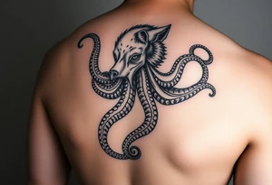 Fantasy Wolf octopus in the arm tattoo idea