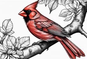 Masculine, cardinal on branch, realistic, upper arm, black and white, Hungarian tattoo idea