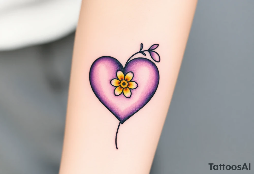 simple with Purple Hearts with yellow daisy. tattoo idea