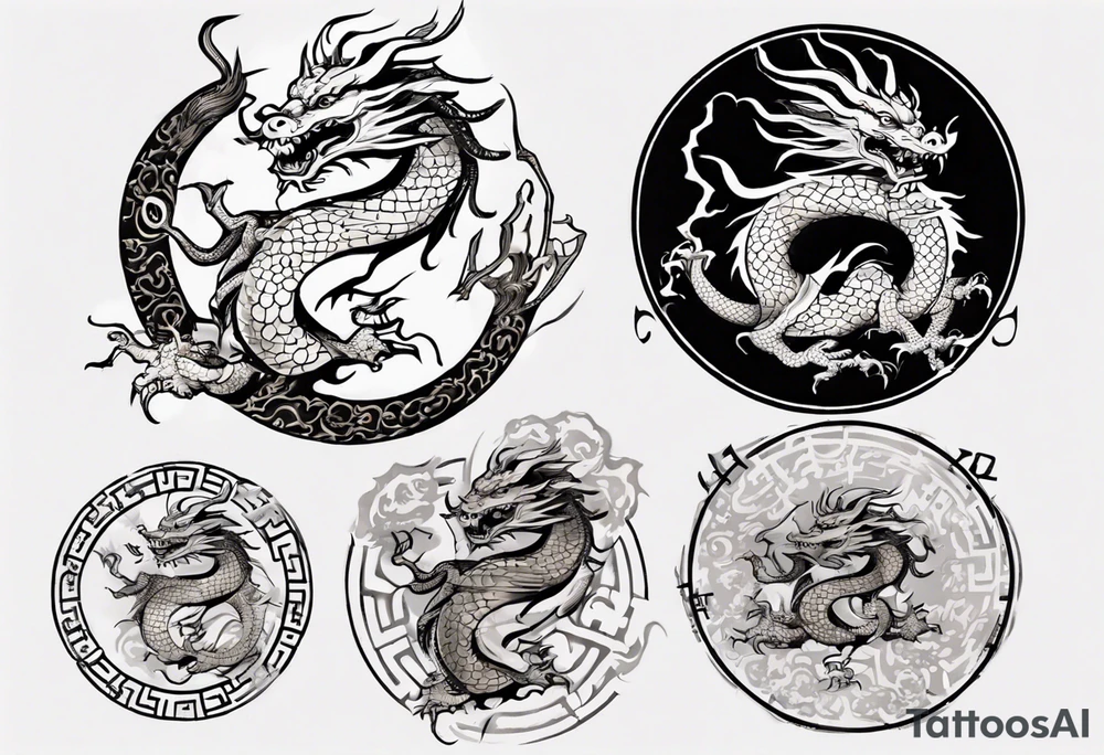 Chinese dragon in a circular shape with "02.03" written on its skin tattoo idea