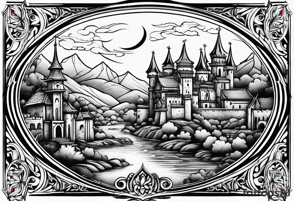 medieval tribal city vignette tattoo idea