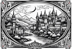 medieval tribal city vignette tattoo idea