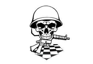 soldier skull with gun and checkered floor tattoo idea