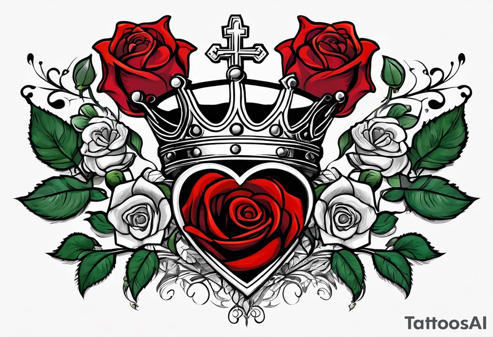 the red rose queen's golden crown with a heart tattoo idea