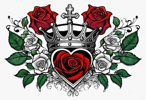 the red rose queen's golden crown with a heart tattoo idea