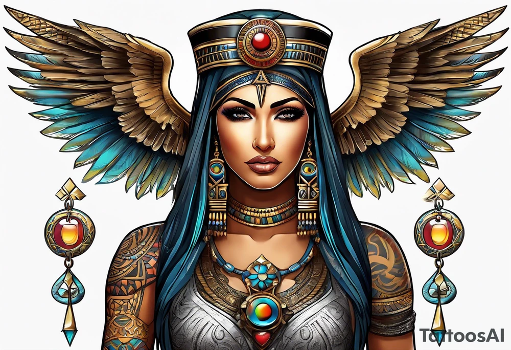 Isis (top center): With wings and the sun disc on her head, holding the ankh.
arm tatto tattoo idea