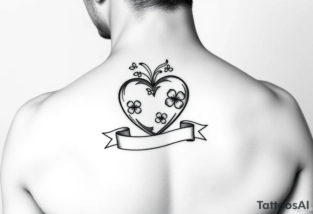 Cute Heart with shamrocks and a banner tattoo idea