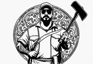 knigth holding a pizza shovel as a weapon tattoo idea