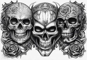 H.R Giger style thigh tattoo with skulls tattoo idea