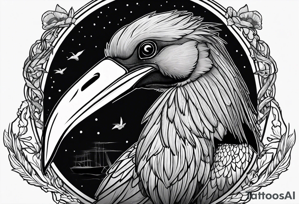 Scary shoebill stork tattoo idea