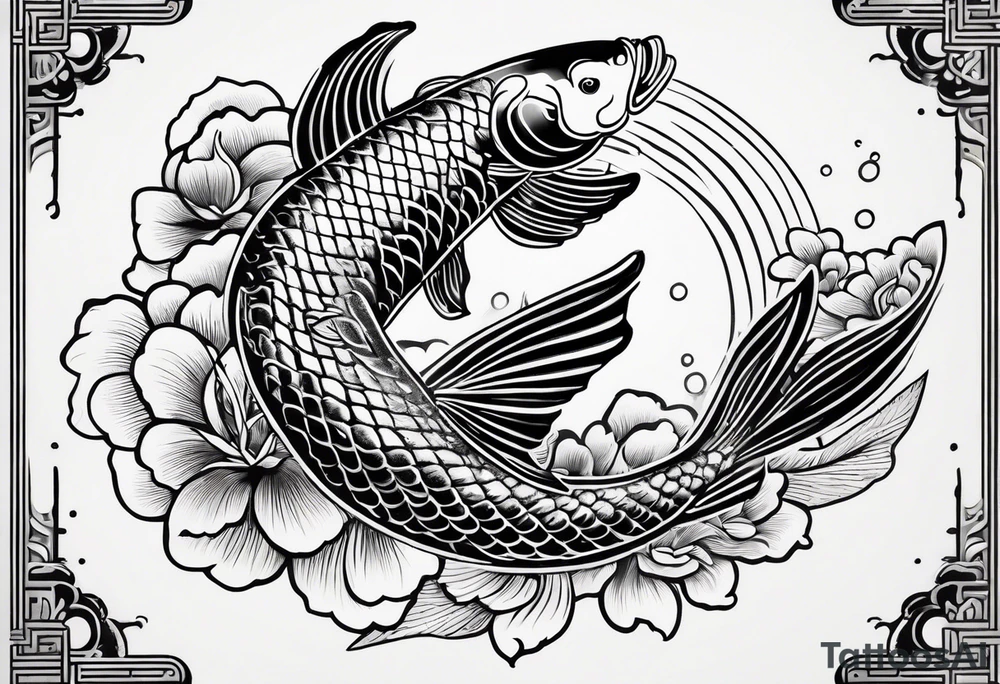 a koi fish surrounded by solid color background design tattoo idea