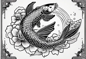 a koi fish surrounded by solid color background design tattoo idea