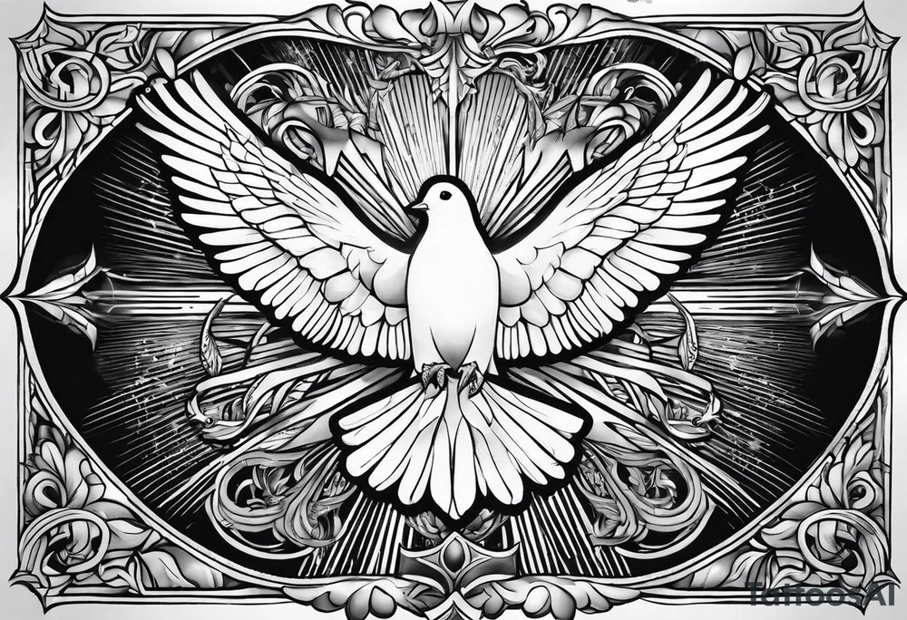 Dove in rays of light tattoo idea