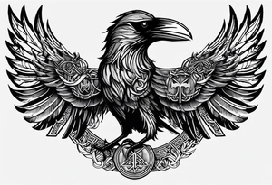 odins raven in a Norse rune style for placement on the neck with the ravens wings going up the sides of the neck. Norse knots and runes throughout tattoo idea