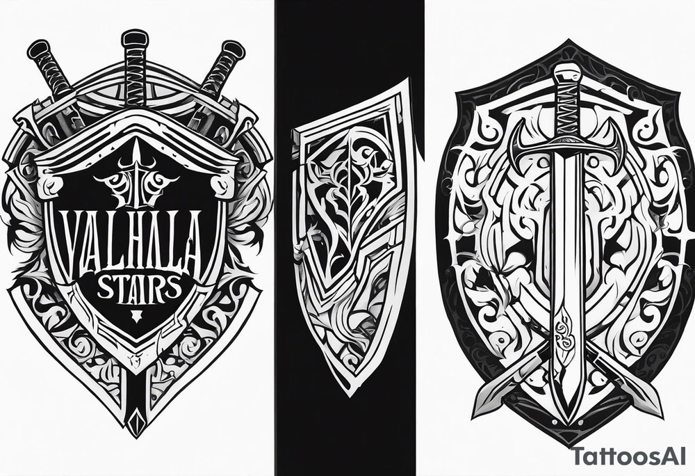 Valhalla Stairs sword shield axe armour tattoo idea