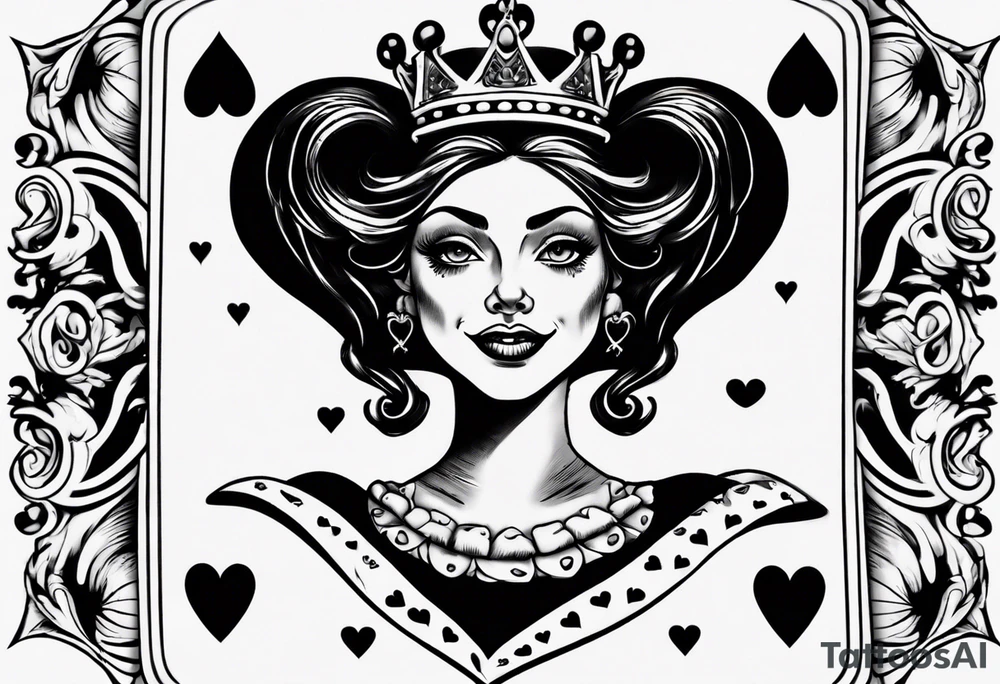 smiling queen of hearts casting a shadow that is sad tattoo idea